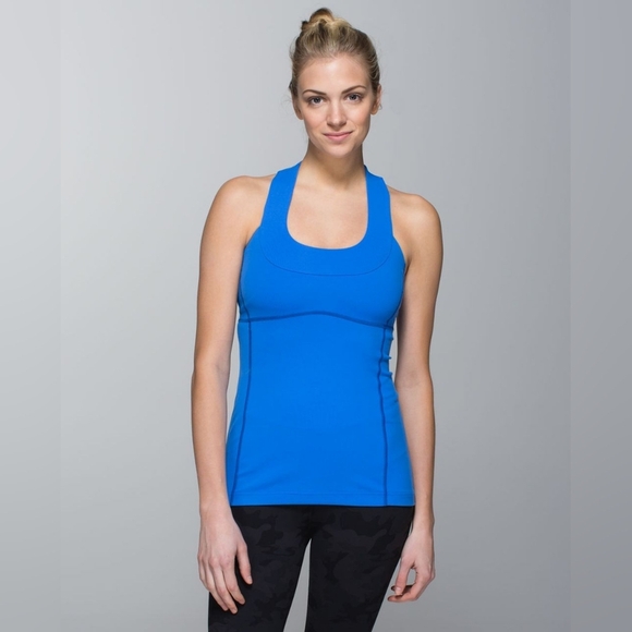 Lululemon Scoop Neck Tank Top Luon Pipe Dream Blue Sleeveless Size 4 Activewear - Picture 1 of 11